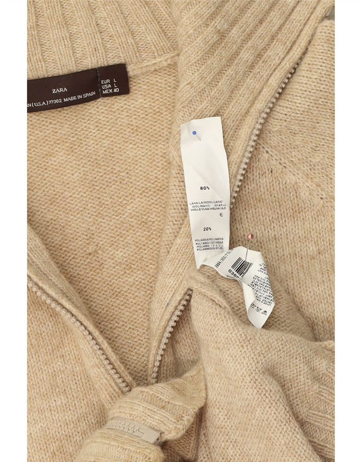Suéter cardigã masculino Zara grande lã bege