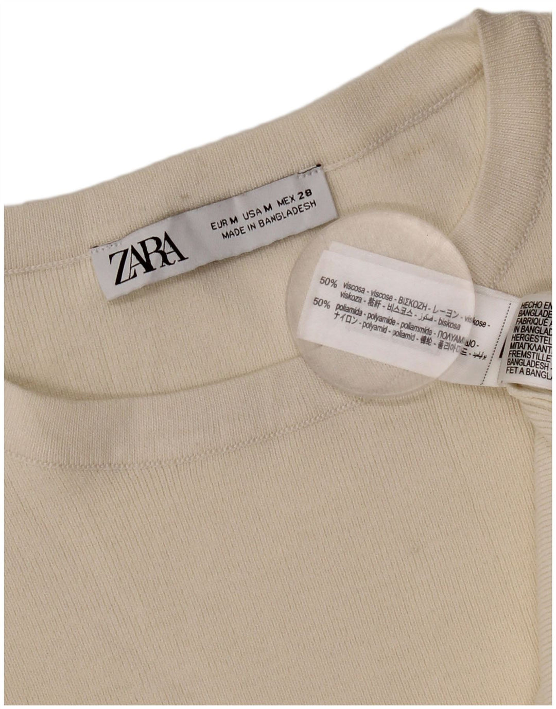 Zara camiseta feminina oversized top UK 14 médio off white viscose