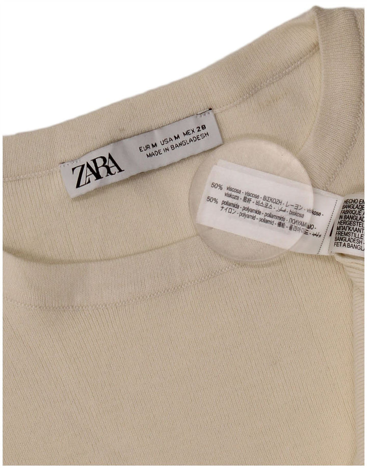 Zara camiseta feminina oversized top UK 14 médio off white viscose
