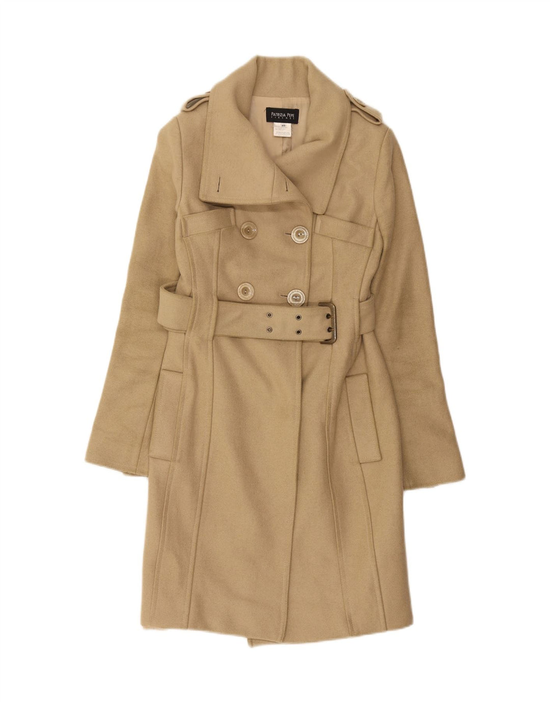 Patrizia Pepe Casaco feminino militar duplo breasted IT 40 Lã bege pequena