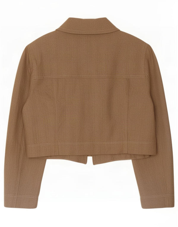 Zara Womens Crop Bomber Jacket UK 14 Grande Bege Risca de Giz Viscose