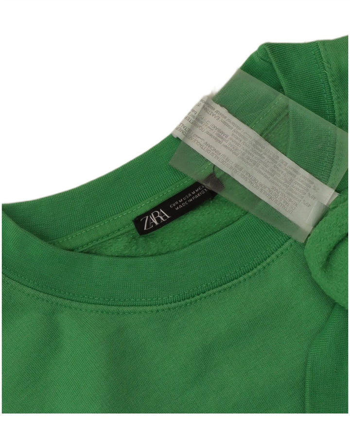 Zara Womens Crop Sweatshirt Jumper UK 14 Poliéster Verde Médio
