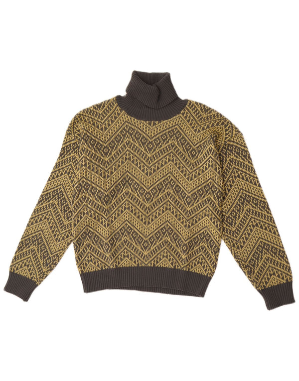 Suéter feminino vintage com gola redonda Reino Unido 14 Chevron amarelo médio