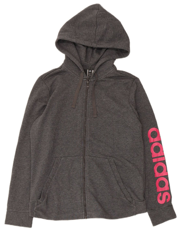 Suéter Adidas Feminino Graphic Regular Fit Zip com Capuz UK 16 Grande Cinza