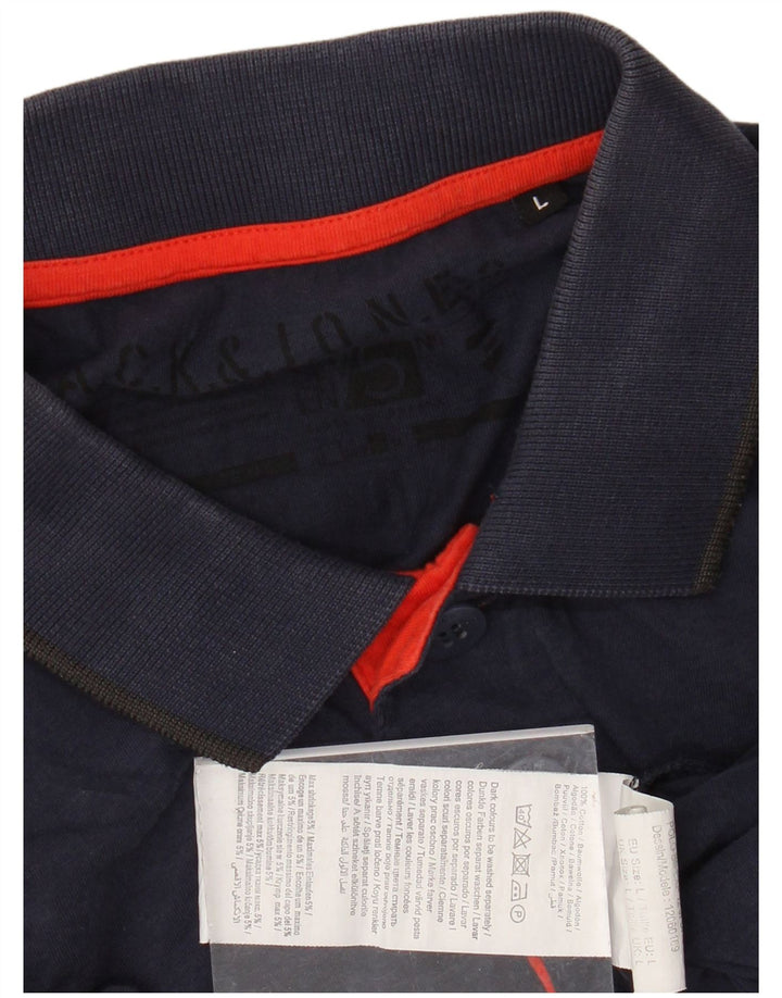 Camisa polo masculina JACK & JONES grande algodão azul marinho