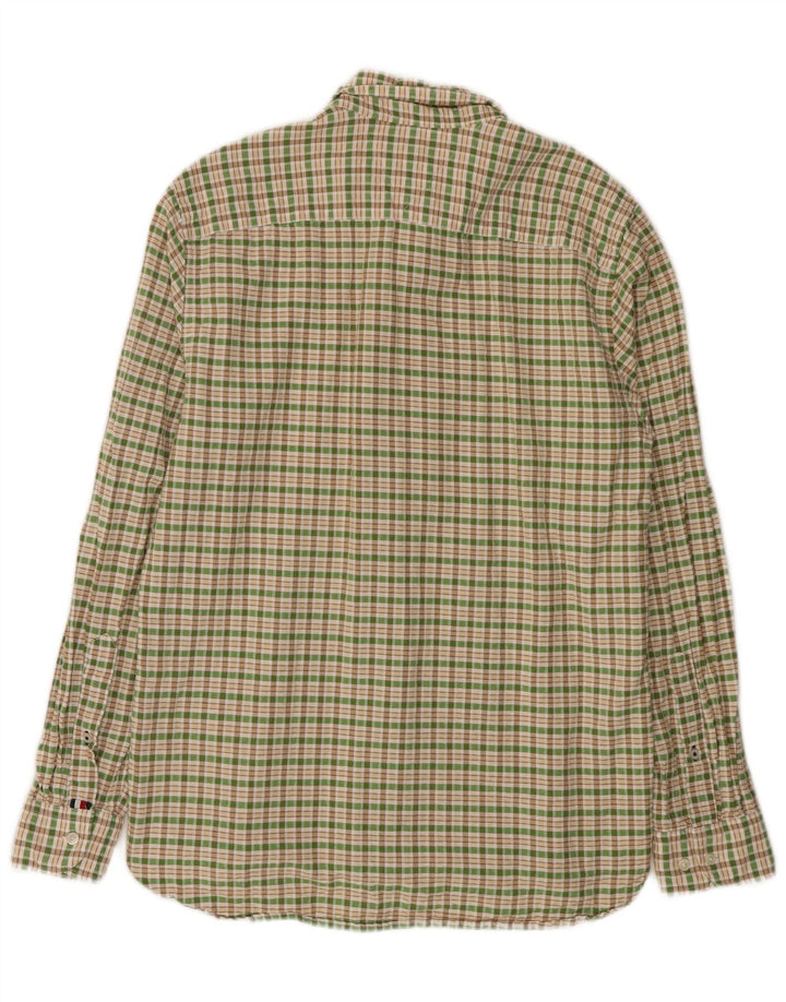 Camisa masculina de flanela Tommy Hilfiger algodão xadrez verde médio