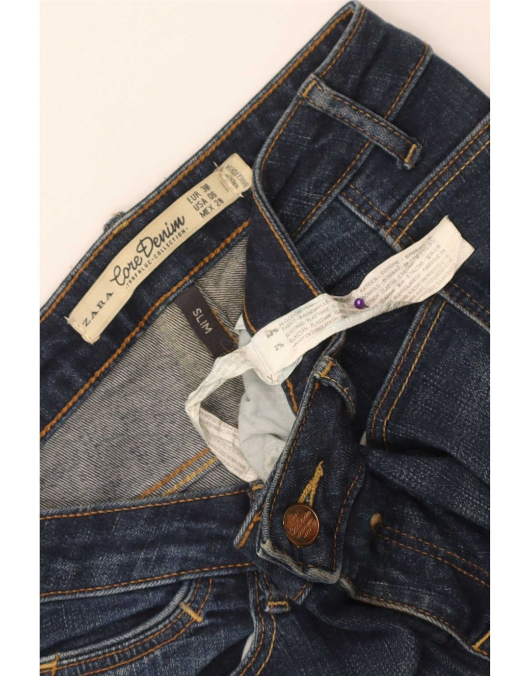 Zara Jeans Slim Feminino EU 38 Pequeno W28 L32 Azul Algodão