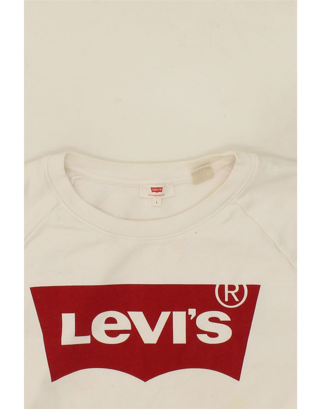 LEVI'S Womens Graphic Sweatshirt Jumper UK 16 Large White Cotton Vintage Levi's and Second-Hand Levi's from Messina Hembry 