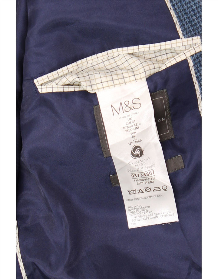 Jaqueta blazer masculina de 2 botões MARKS & SPENCER Reino Unido 42 grande azul houndstooth