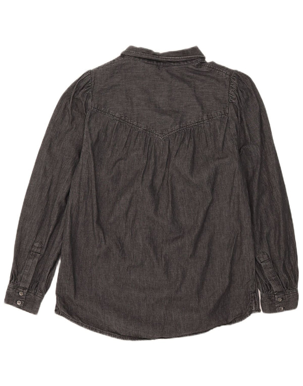 Camisa jeans feminina Marks & Spencer UK 12 algodão listrado preto médio