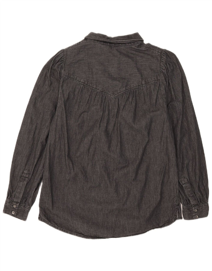 Camisa jeans feminina Marks & Spencer UK 12 algodão listrado preto médio
