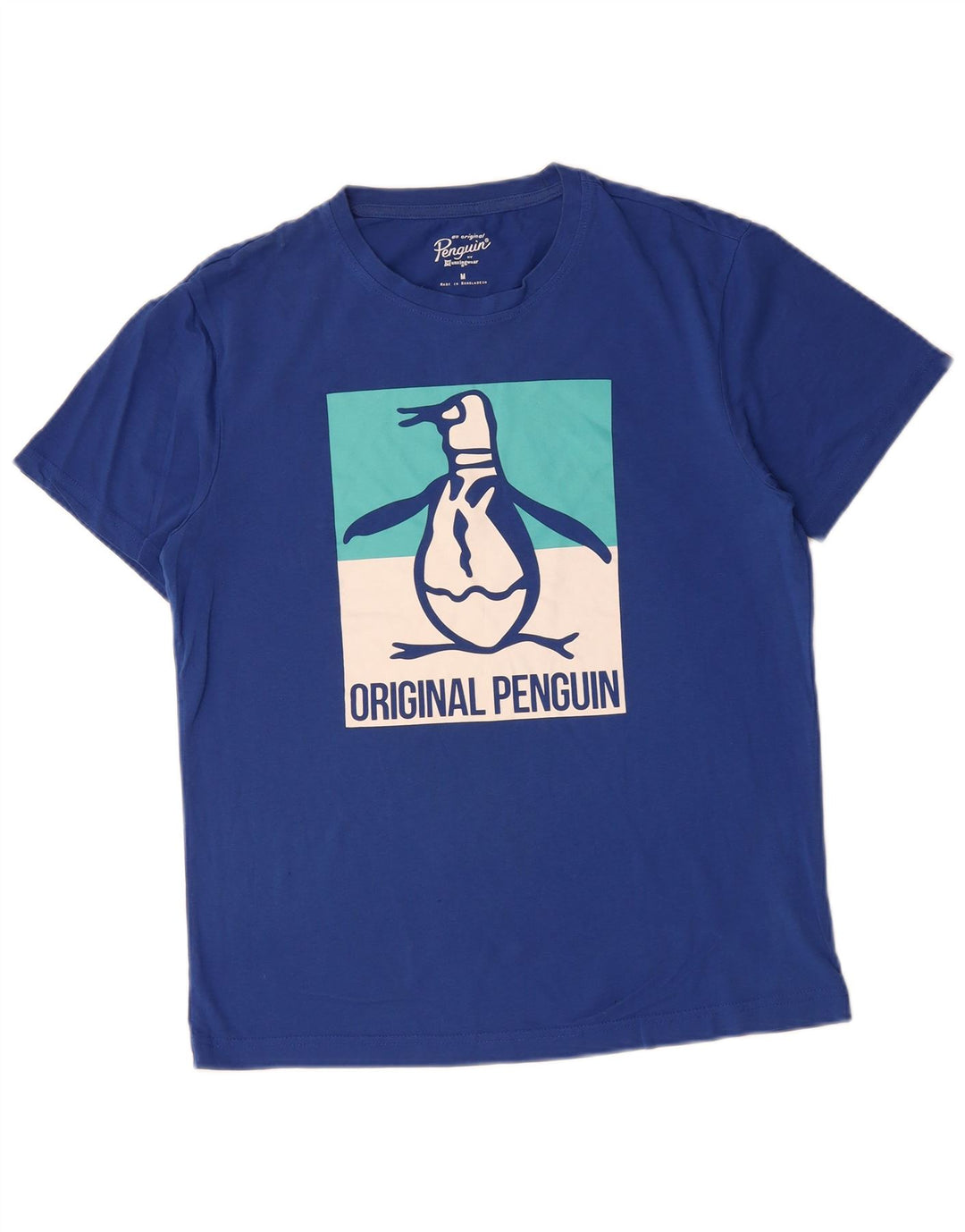 Camiseta gráfica masculina PENGUIN Top algodão azul médio