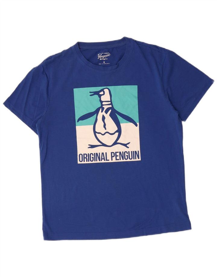 Camiseta gráfica masculina PENGUIN Top algodão azul médio