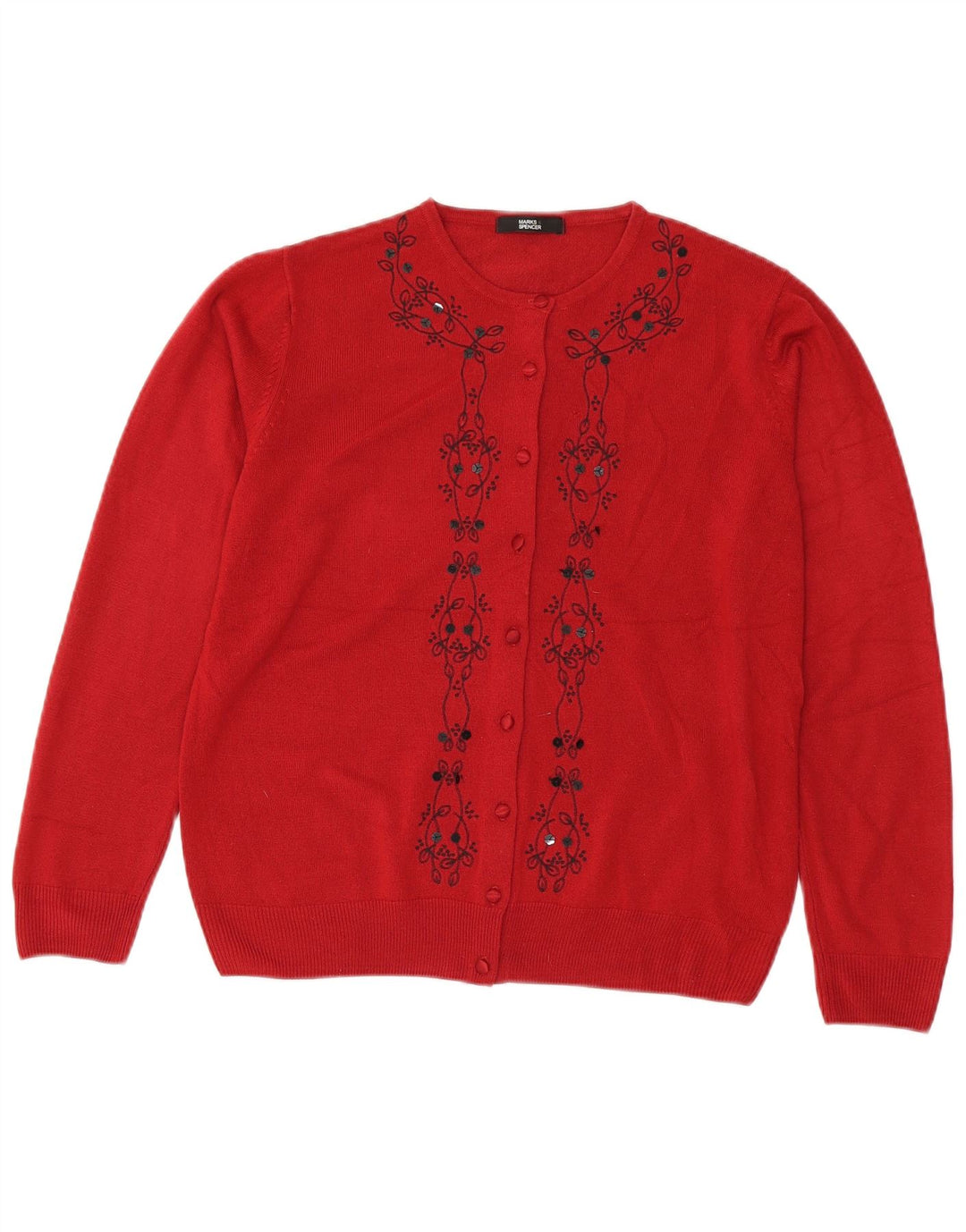 Suéter cardigã feminino Marks & Spencer Reino Unido 14 acrílico floral vermelho médio