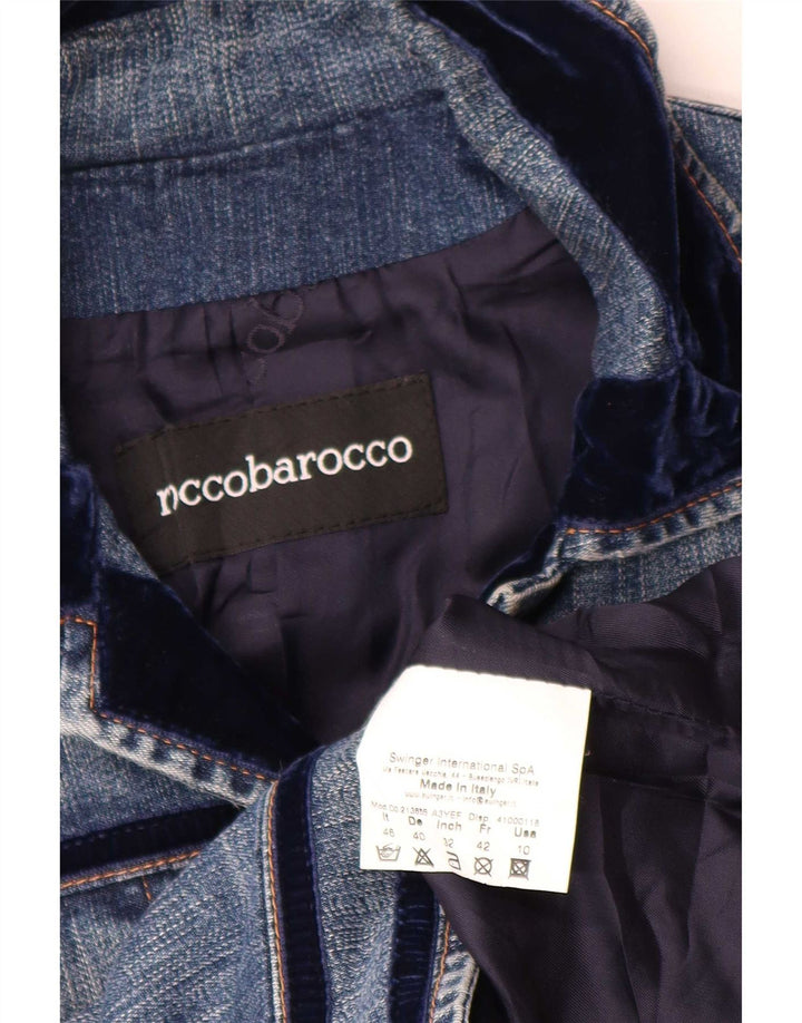 Jaqueta jeans feminina Roccobarocco IT 46 grande algodão azul