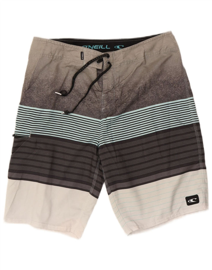 Shorts de natação masculino O'Neill grande praia de poliéster listrado cinza