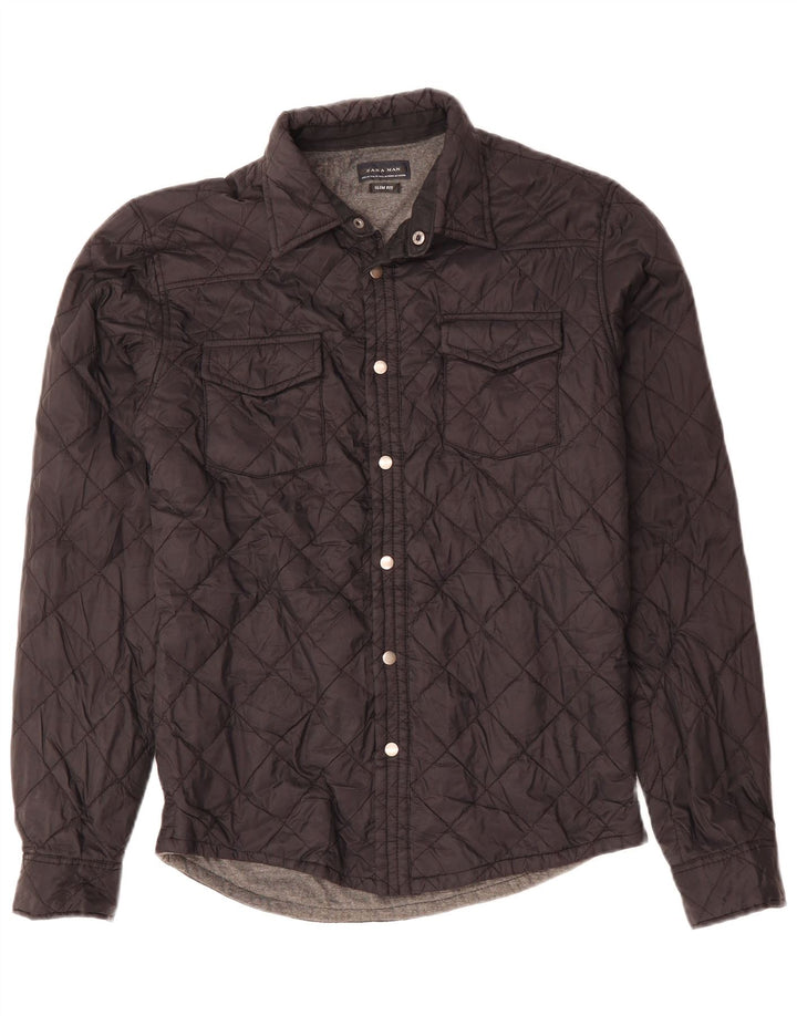 Camisa masculina ZARA Slim Fit acolchoada camisa média preta poliéster