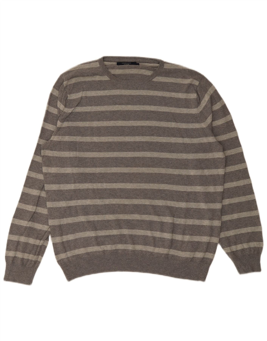 J. Crew Suéter masculino com gola redonda, grande algodão listrado cinza