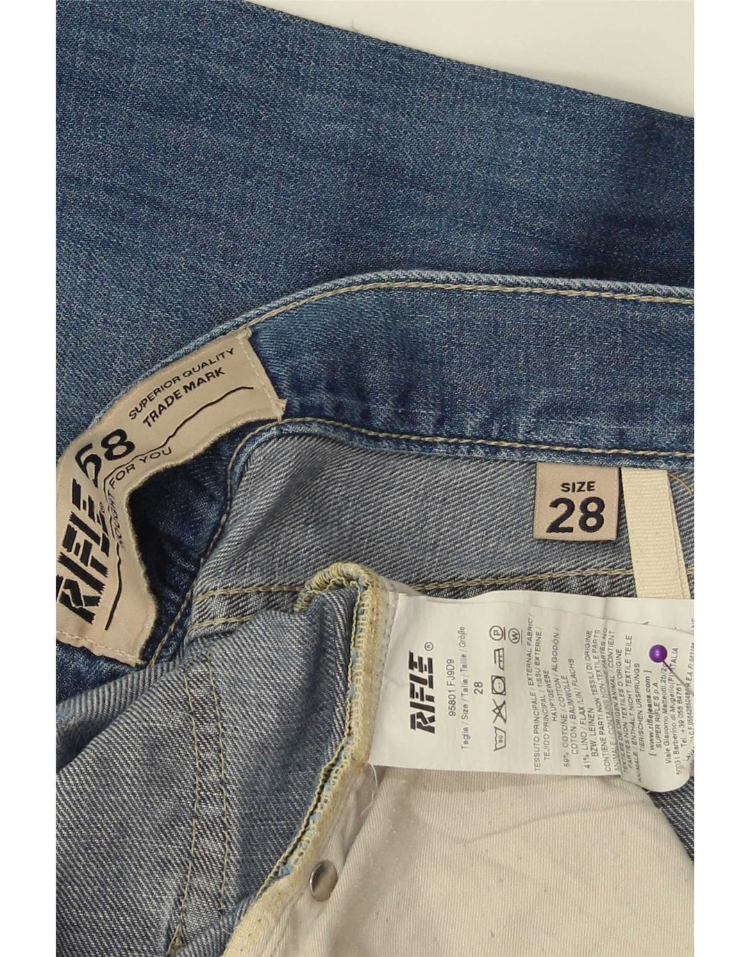 Rifle feminino reto jeans W28 L33 algodão azul
