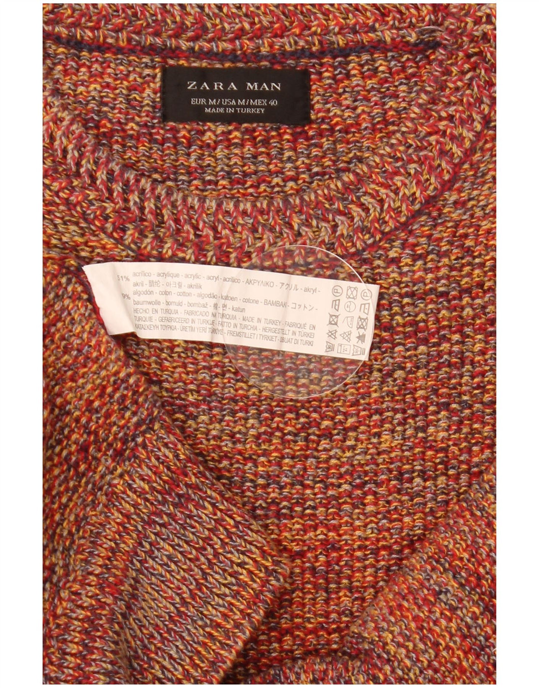 Suéter masculino Zara com gola redonda e acrílico manchado médio multicolorido