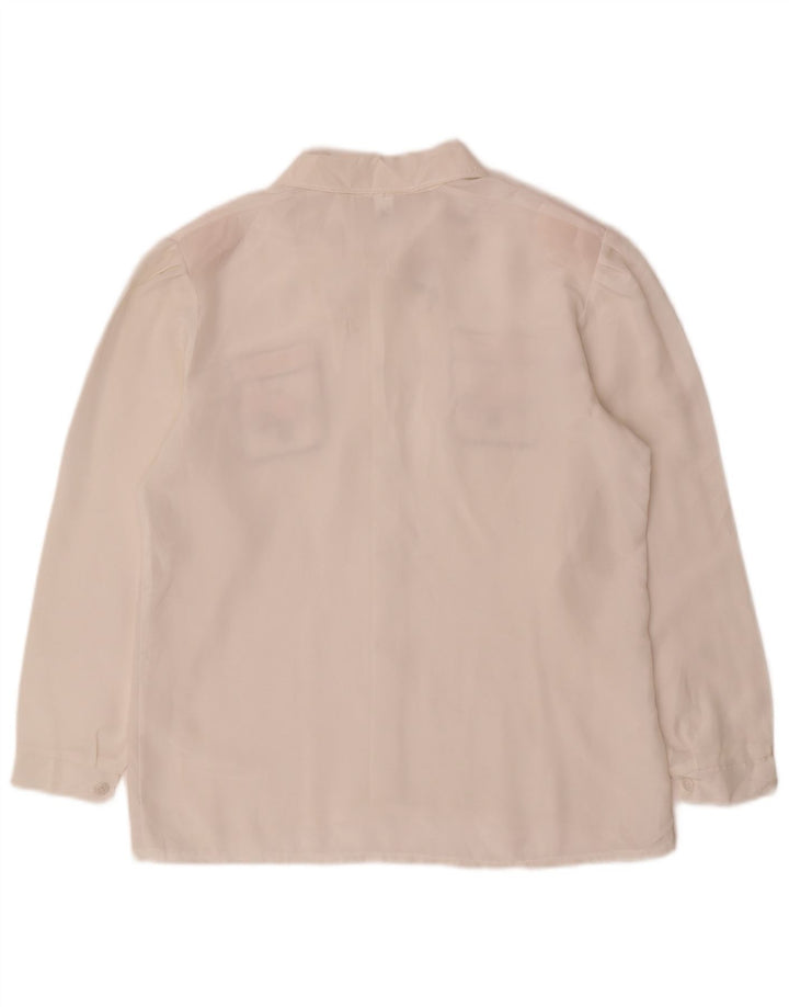 Blusa feminina vintage UK 14 médio floral branco