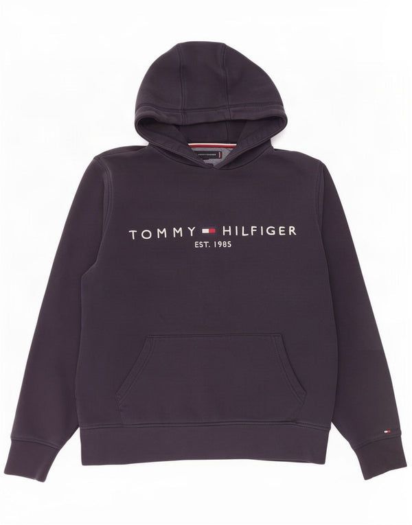 Suéter com capuz gráfico feminino Tommy Hilfiger Reino Unido 14 algodão azul marinho médio