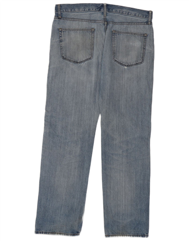 Marks & Spencer Calça jeans reta regular masculina desgastada W36 L31 algodão azul
