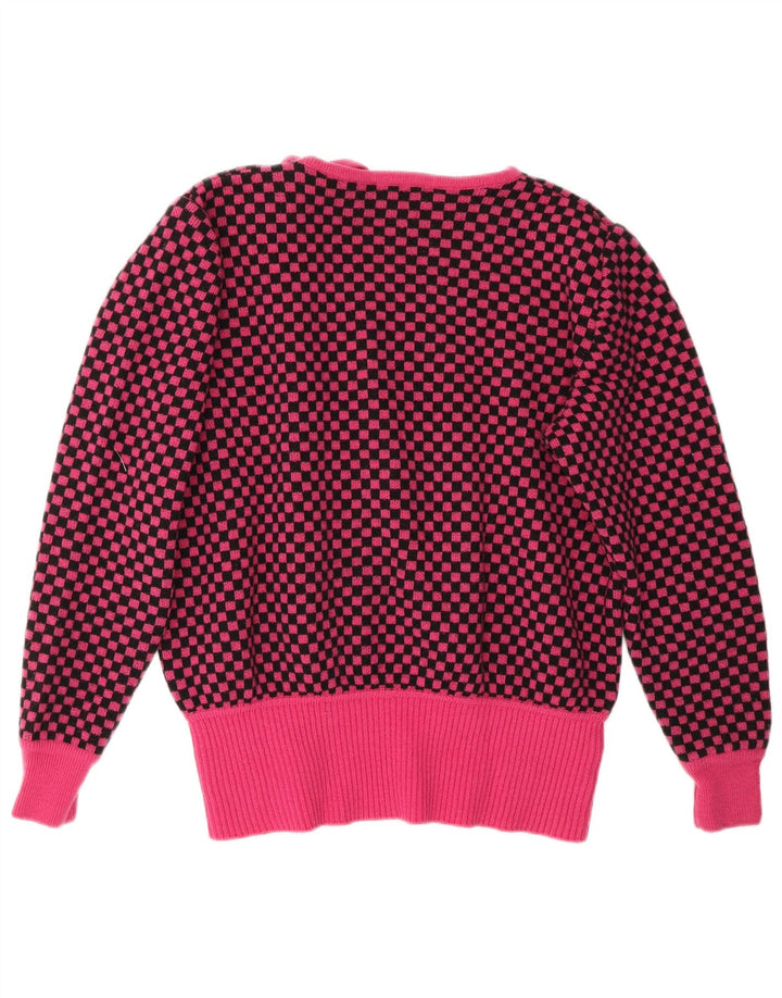 Suéter feminino Valentino com gola canoa IT 46 grande lã de guingão rosa