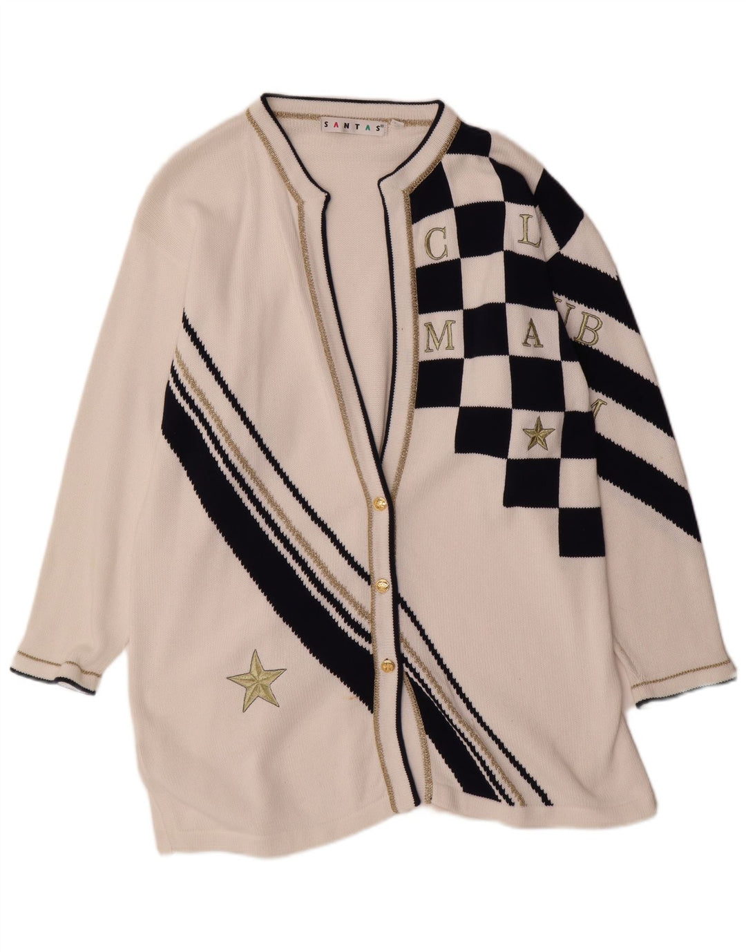 Suéter cardigã feminino VINTAGE oversized longline Reino Unido 14 médio branco
