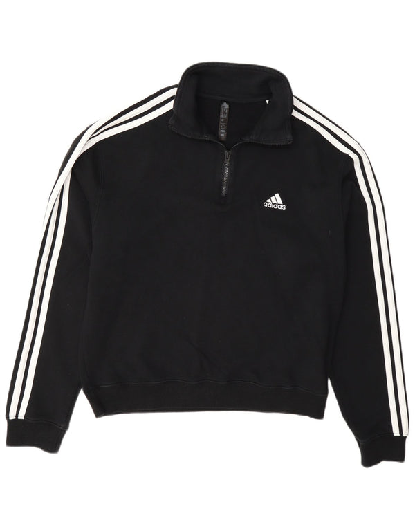 Adidas feminino zip pescoço moletom jumper reino unido 12/14 médio algodão preto