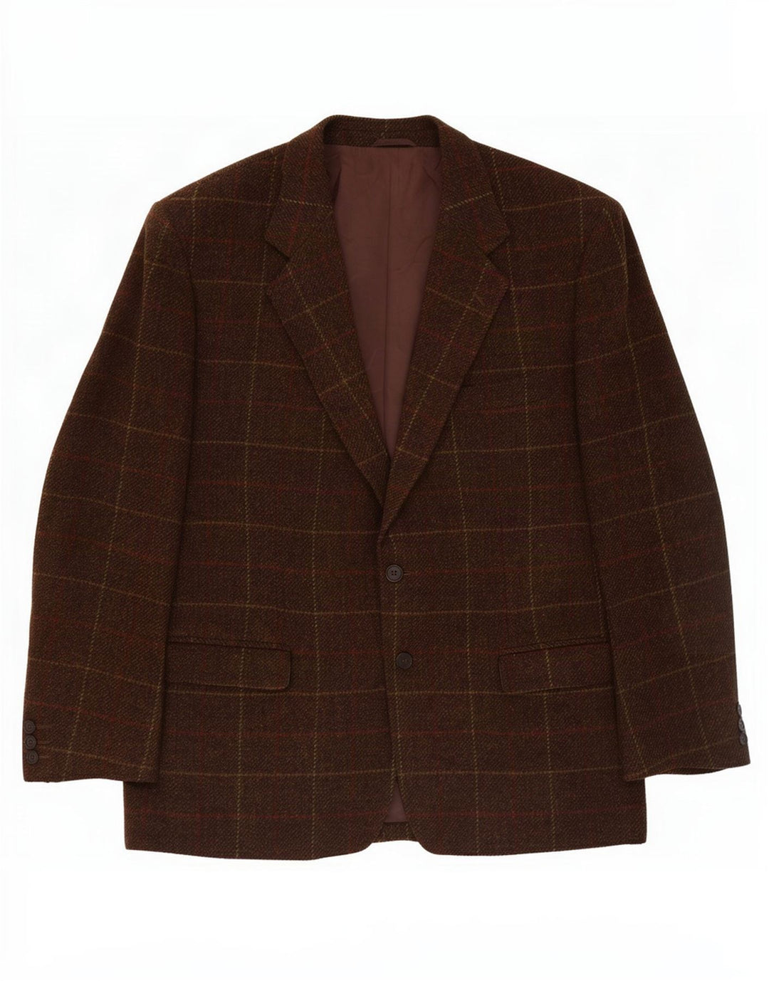 Blazer masculino vintage com 2 botões, jaqueta IT 50 grande lã virgem marrom xadrez