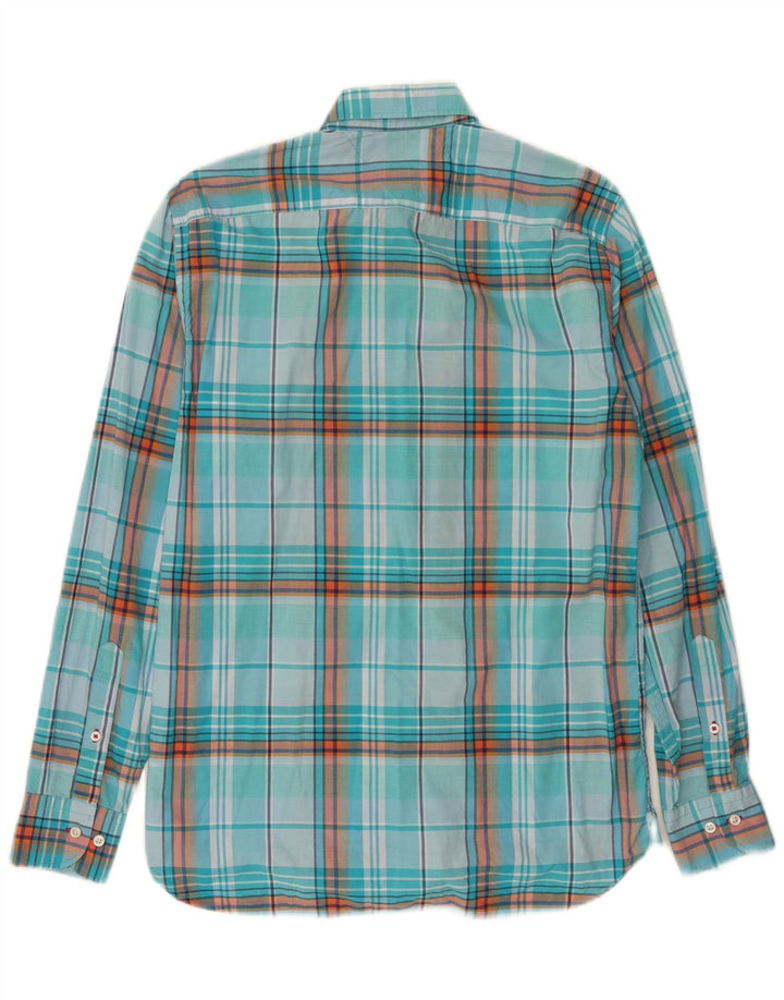 Camisa masculina Tommy Hilfiger pequena xadrez turquesa de algodão