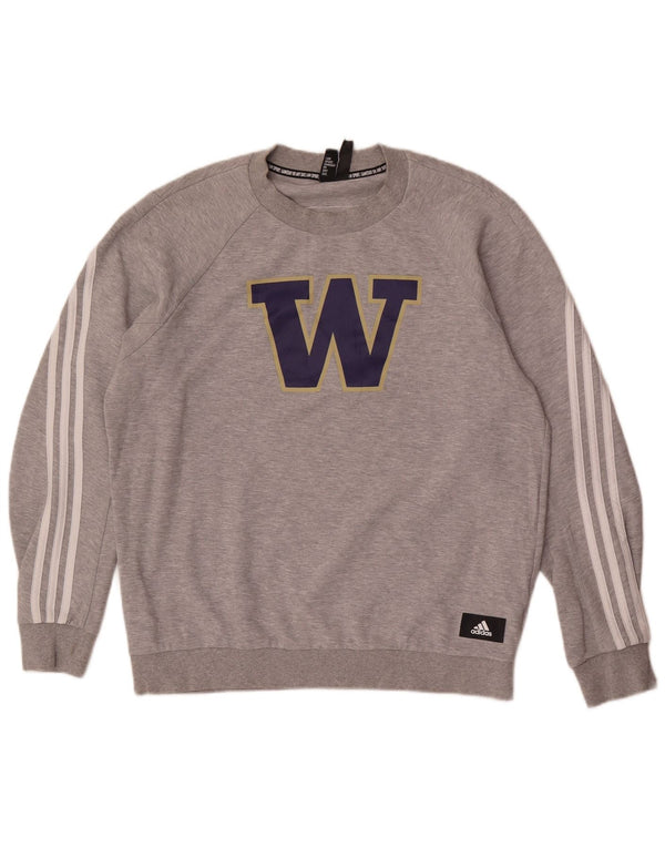 Adidas Mens Washington Huskies Moletom Gráfico Jumper Grande Algodão Cinza
