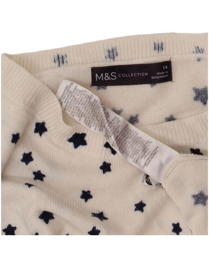Suéter feminino Marks & Spencer com gola canoa Reino Unido 14 grande branco