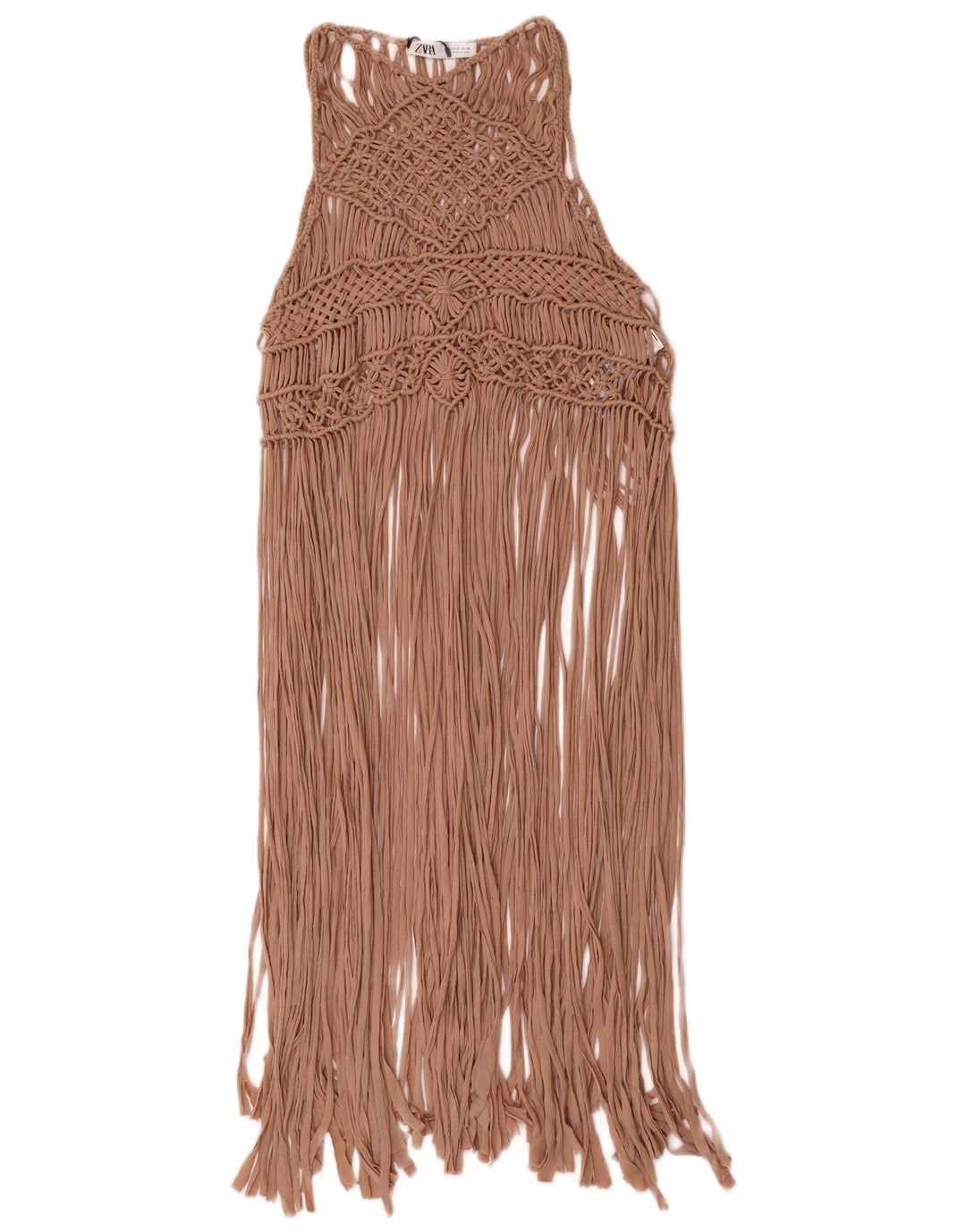 Vestido de praia feminino de crochê Zara Reino Unido 12 poliéster bege médio