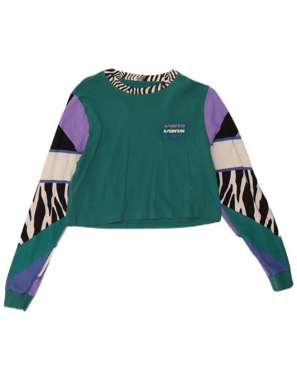 Top cropped feminino Vans manga comprida UK 10 pequeno verde animal estampado algodão