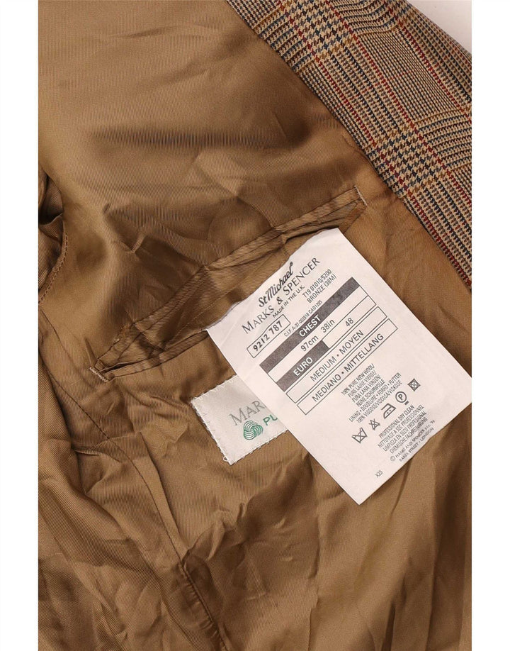 Jaqueta blazer masculina de 2 botões Marks & Spencer Reino Unido 38 Houndstooth bege médio