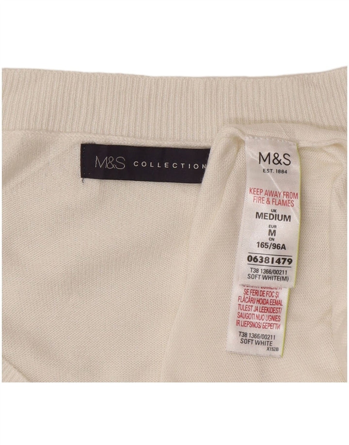 Suéter feminino Marks & Spencer com decote em V Reino Unido 14 médio branco floral