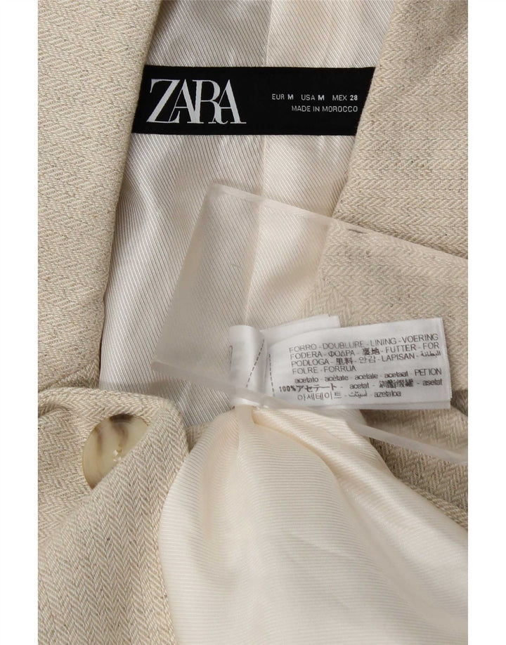 Jaqueta blazer feminina Zara com 1 botão Reino Unido 14 acetato espinha de peixe bege médio