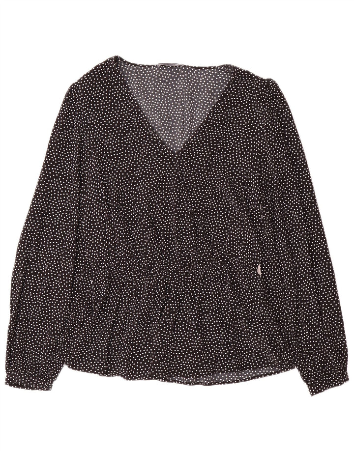 Blusa feminina de manga comprida Marks & Spencer Reino Unido 12 médio preto manchado