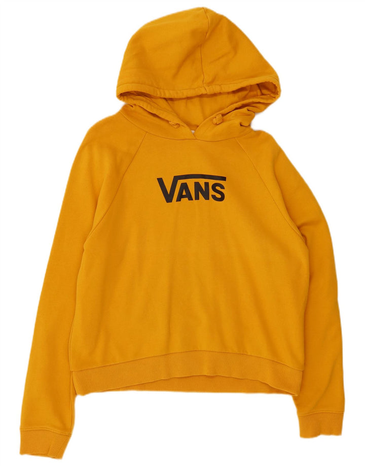 VANS feminino solto ajuste gráfico moletom com capuz Reino Unido 14 médio algodão amarelo