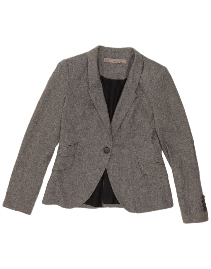 Jaqueta blazer feminina Zara com 1 botão Reino Unido 12 Viscose cinza médio