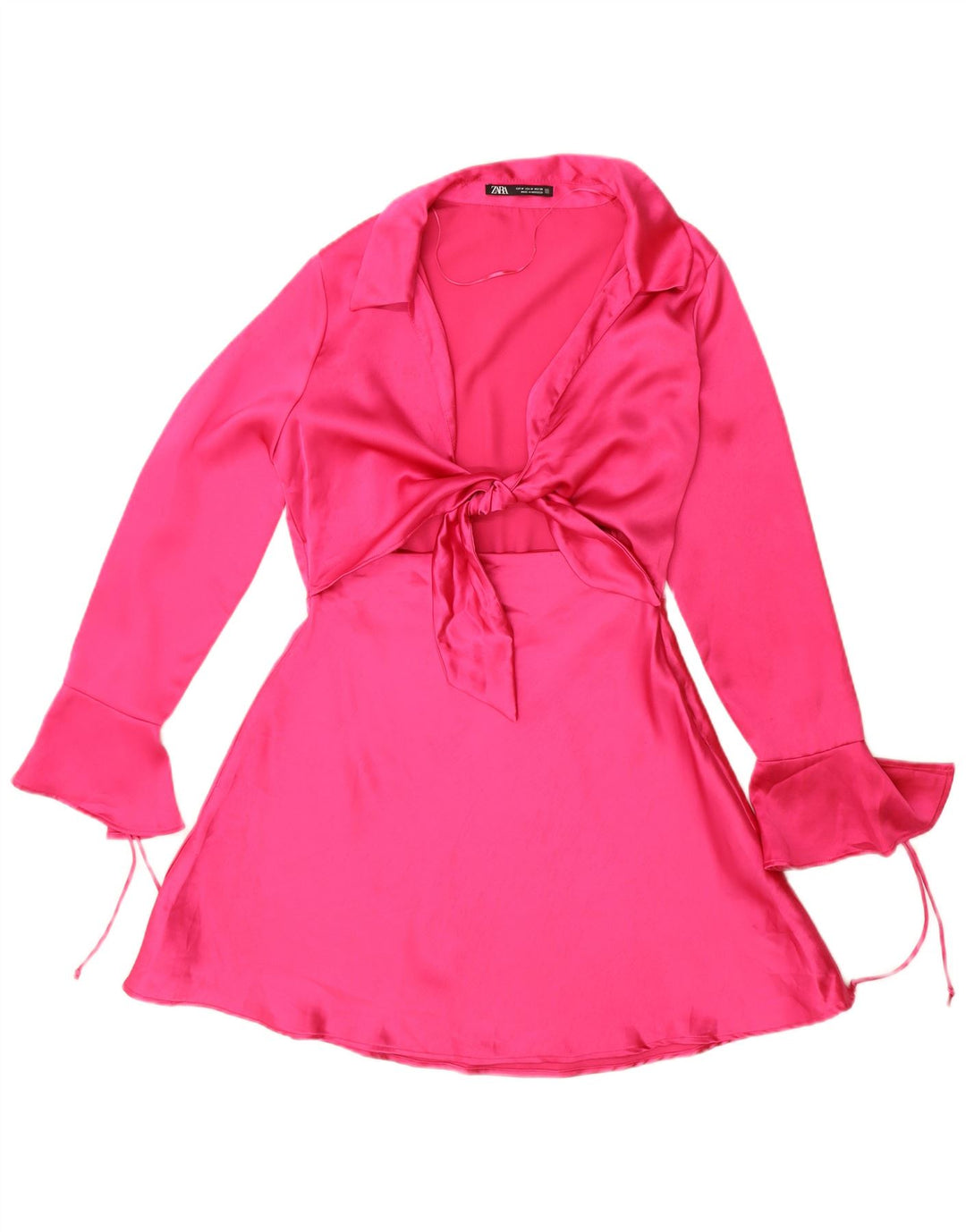 Vestido feminino Zara manga comprida evasê Reino Unido 14 poliéster rosa médio