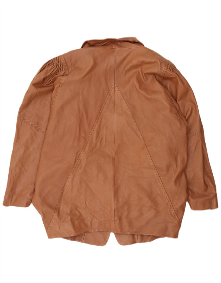 Jaqueta blazer feminina vintage de couro com 1 botão Reino Unido 16 grande marrom