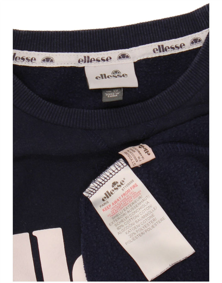 ELLESSE moletom feminino gráfico jumper UK 12 médio azul marinho algodão