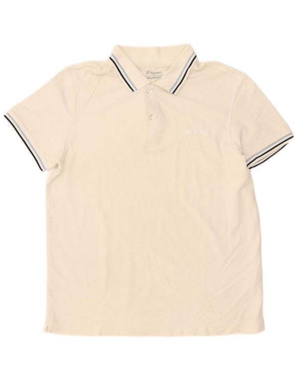 Camisa polo masculina Lotto pequena listrada branca de algodão