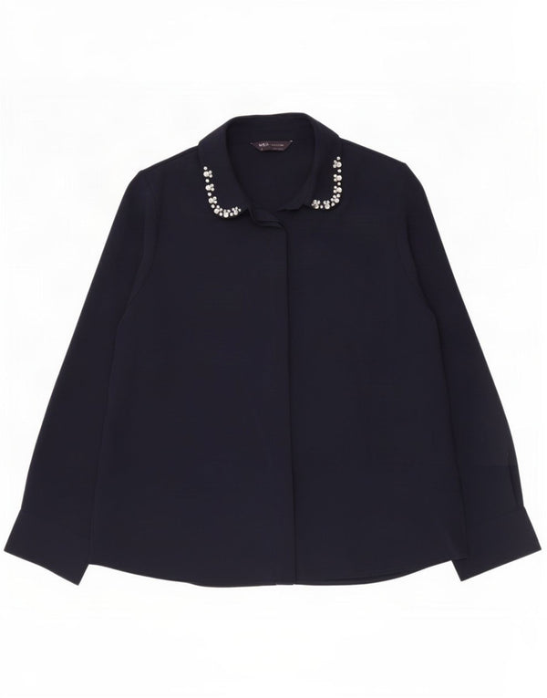 Blusa feminina Marks & Spencer UK 16 grande poliéster azul marinho