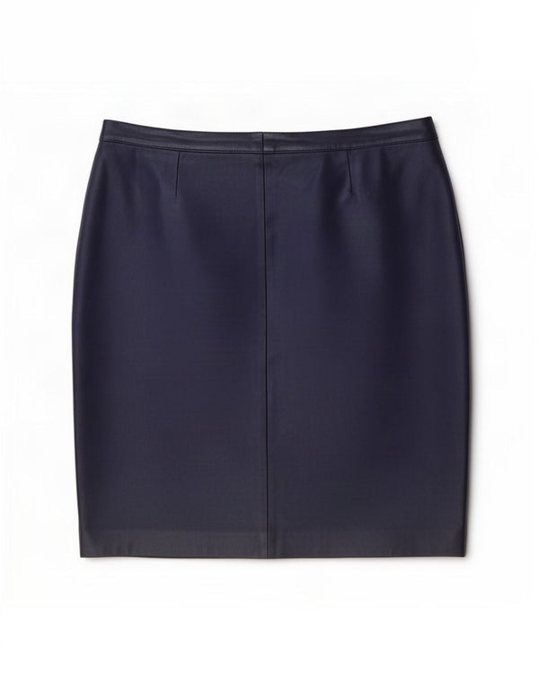Saia de couro feminina vintage XL W36 azul marinho