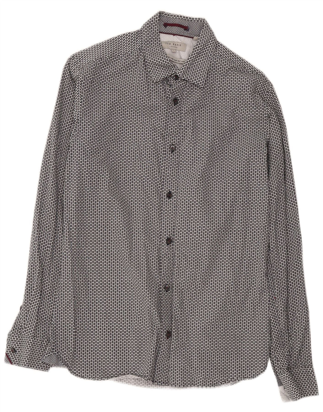 Camisa masculina Ted Baker tamanho 2 pequeno algodão geométrico preto