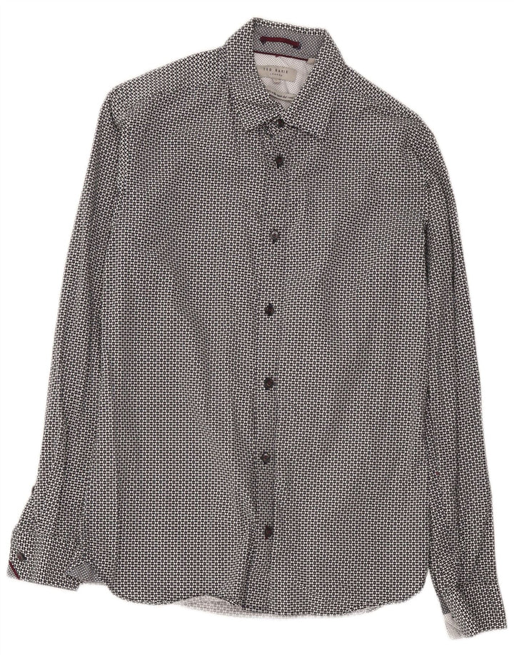 Camisa masculina Ted Baker tamanho 2 pequeno algodão geométrico preto